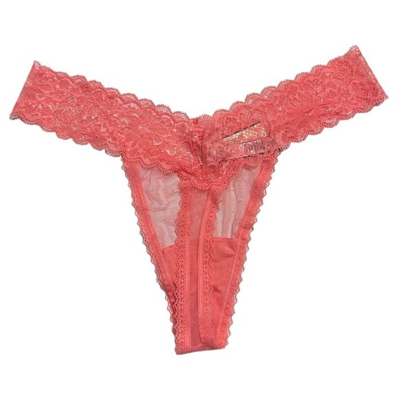 NWT VICTORIA'S SECRET Thong Pantie/Underwear Sz XL Coral Pink Lace - Picture 2 of 4